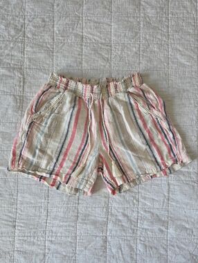 Briggs New York Cream Linen Shorts with Pink, Navy & Tan Stripes